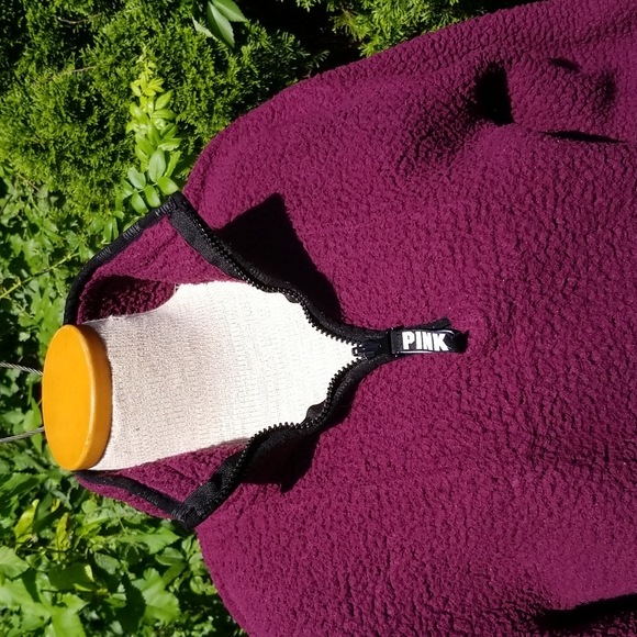 PINK Victoria's Secret FUZZY 1/4 ZIP PULLOVER - Picture 3 of 5